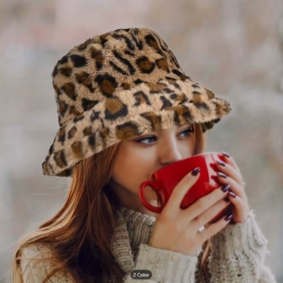NWOT Leopard Print Plush Bucket Hat – Adjustable, Lightweight & Cozy - Picture 4 of 4